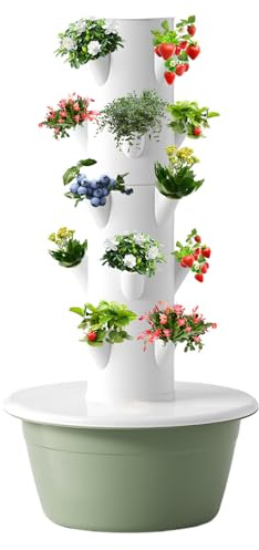 Aeroponic Tower Garden Kit - Vertikalt jordbrukssystem med automatisk bevattningstimer och pump, hydroponik för örter och grönsaker, jordfri,