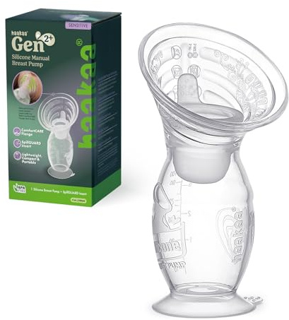 haakaa Gen.2 Plus Upgraded Manual Breast Pump, 4oz/100ml Multi-Ring ComfortCARE Sensitive Silicone Breast Pump with Stopper Set, Patent-Pending Design for Breastfeeding Moms