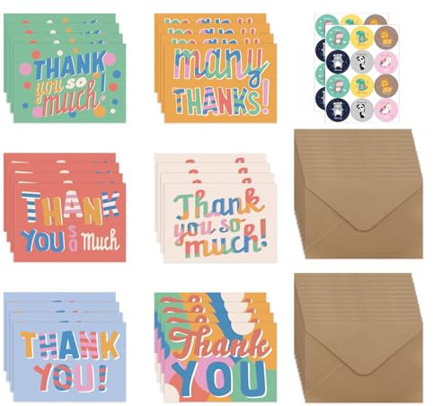 CHROMACRAFT 24 Divertidas Tarjetas De Agradecimiento De Graffiti Y 2 Pegatinas, Incluidos Sobres A Juego, Diseño Infantil Y Creativo, Adecuadas para Agradecer Fácilmente Entre Amigos.