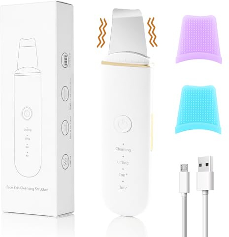 Pulizia Viso Ultrasuoni, Skin Scrubber con 4 Modalità Regolabili, Schermo LED USB Ricaricabile Pulizia Profonda Rimozione Comedoni Esfoliazione Delicata