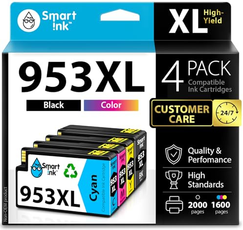 Smart Ink Compatible Ink Cartridge Replacement for HP 953XL 953 XL 4 Multipack (Black XL & C/M/Y) with Advanced Chip Technology to use with HP Officejet pro 7720 7730 7740 8710 8715 8720 8725 Printer
