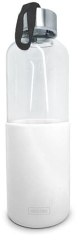 Botella de Cristal Nerthus Bottles con Funda de Silicona Color Blanco y 600 ml