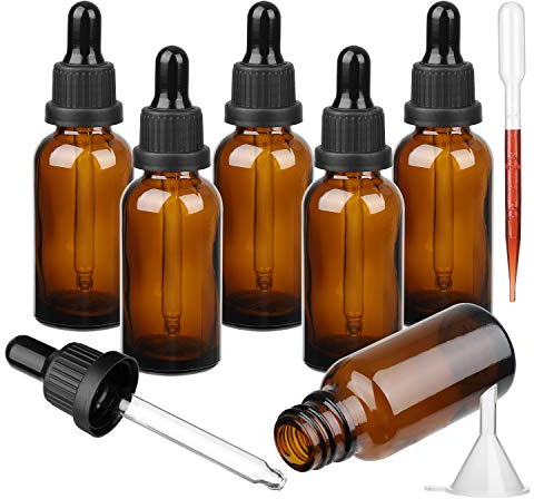 Amber Glass Bottle with Glass Pipette, 6 X 20ml Dropper Bottles Refillable for Essential Oil Aromatherapy Blends