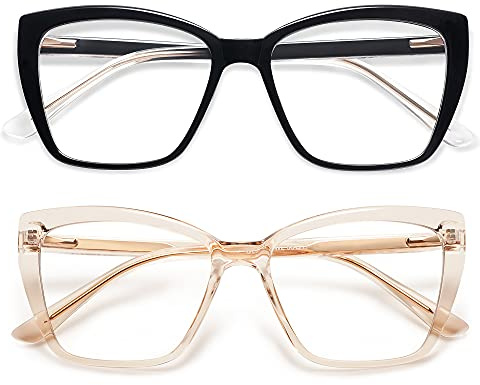 AMOMOMA Trendy TR90 Oversized Blue Light Reading Glasses Women,Stylish Square Cat Eye Glasses AM6031 C1+C7 1.5 x