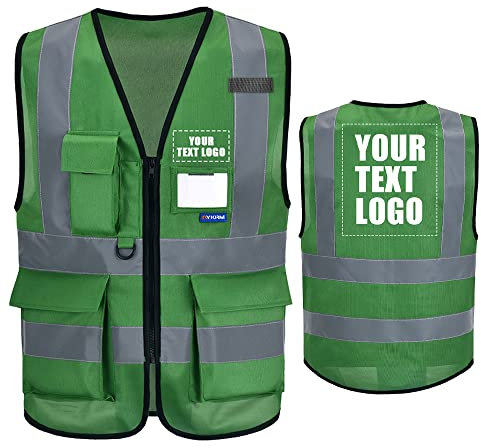 21 Farben Personalisierte bedruckbare Warnweste aufdruck mit Text oder mehrfarbigem Logo und Mehreren Taschen, Warnschutz Arbeitsweste Sicherheitsweste mit bedruckbare