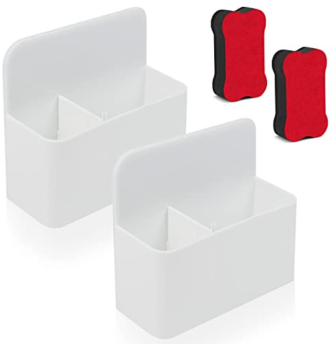 Yicaam 2 Pieces Magnetic Storage Box Eraser Marker Holder with 2 Magnetic Eraser Brush, Magnetic Pen Holder for Fridge, Whiteboard and Locker