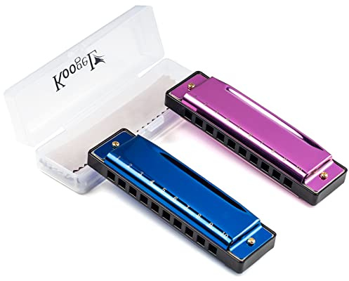 Koogel Kids Harmonica Set, Pink and Blue 10 Hole Distonic Harmonica Key of C Music Instruments for Beginners