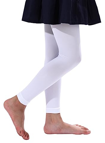 EVERSWE Girl's Microfiber Footless Tights, Ultra Soft Ballet Dance Tights (White 11-13)