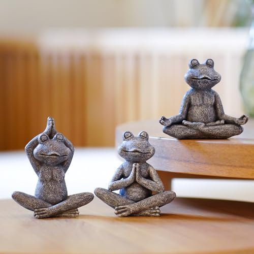 Yeomoo Lot de 3 Statues de Yoga Grenouille Méditant - Mini Figurines Grenouilles en Résinee Décoration de Jardin, Patio, Pelouse, Maison, Bureau, Cadeaux de Naissance pour Les Femmes/Enfants/Amis
