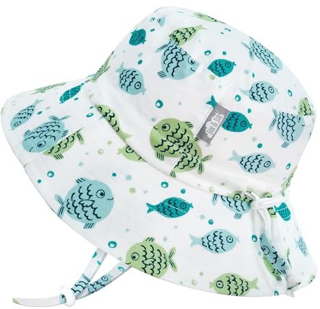 JAN & JUL Cappello da sole in cotone traspirante per bambini, 50 UPF, regolabile per crescere, rimanere in posizione, unisex, Amici Pesce, 5-12 anni