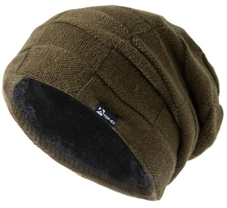 TOP-EX Bonnet d'hiver en tricot pour homme et femme avec doublure en polaire, chaud et confortable pour les grandes têtes, 94608A_Army Green, taille unique