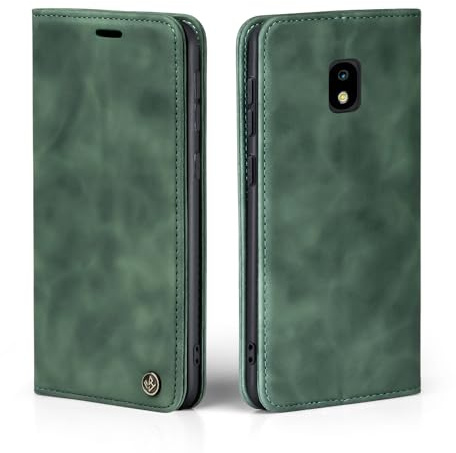 LBH Handyhülle für Samsung Galaxy J3 (2017) in Grün mit Karten- und Geldfach Smartphone Hülle mit Standfunktion Flip Case Schutzhülle Magnetverschluss Vintage