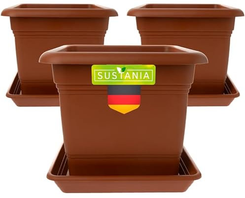 SUSTANIA Lot de 3 grands pots de fleurs - 40 x 40 cm - Robustes - Grand pot de fleurs - Pot de fleurs haut en terre cuite - Pour jardin et terrasse