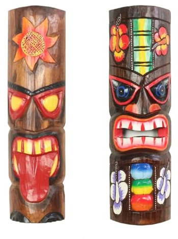 Oriental Galerie 2er Set Maori Maske Wanddeko Wandbild Deko Holz Exotisch Partykeller Dekomaske zum aufhängen Tiki 50 cm