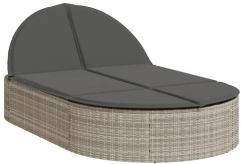 vidaXL Sonnenliege, Doppelliege mit Auflagen, Gartenliege Verstellbare Rückenlehne, Relaxliege Liege Gartenmöbel, Hellgrau Poly Rattan