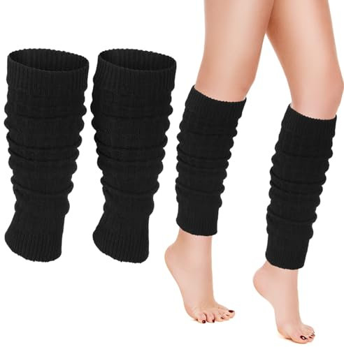 Geyoga Strickstulpen Beinwärmer für Damen Stulpen Lange Beinstulpen Leg Warmer Warme Gestreift Wadenwärmer für Winter 80er Y2k Party Tanzen Eiskunstlauf Schlittschuhe Sport Ballett Yoga(Schwarz)