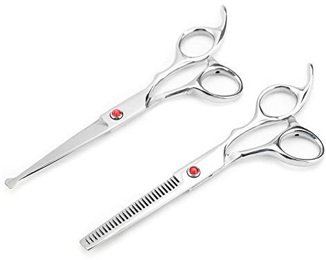 Set di Forbici per Sfoltire i Capelli Professionali, Cesoie per Parrucchieri Barbiere di Famiglia (vite rossa)