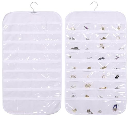 Organizzatore di Gioielli da Appendere,Rotolo Bifacciale Per Gioielli,Rotolo a 72 Scomparti Con Ganci,Portagioie Per Orecchini,Collane E Anelli,Può Essere Appeso All'Armadio,Alla Parete,Alla Porta