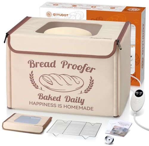 GIYUDOT Faltbare Gärbox mit Temperaturregelung 20–40°C & 48h-Timer, Teiggärbox mit Metallregal und Hygrometer, ideal für Sauerteig, Brot, Pizza, Joghurt und Kombucha, Platzsparend & Präzise Kontrolle