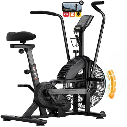 Eryntix Air Bike, Heimtrainer Fahrrad Air Bike mit Luftwiderstand, Trainingsfahrrad mit Einstellbarem Magnetwiderstand, Leises Indoor-Fitnessbike für Ganzkörpertraining, LCD Monitor, App Verbindung