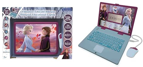 Lexibook, Frozen, Educational and Bilingual Laptop French/English, Girls Toy with 124 Activities to Learn, Play Games and Music with Elsa & Anna, Blue/Purple, JC598FZi1LXB