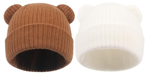MLPKOI 2 Piezas Toddler Beanie, Gorro de Punto Cálido de Invierno para Bebés Lindo Oso Recién Nacido Bebé Beanie para 0-24 Meses