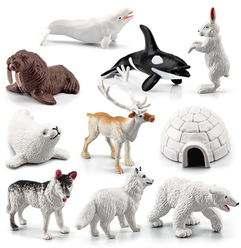 10 figuras de animales para niños pequeños, juguetes cognitivos realistas de animales de oso polar, figuras árticas de simulación, decoración ártica de escritorio, juguetes de aprendizaje, regalos