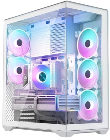 MODECOM Volcano Space XL ARGB Full Tower 5F - Carcasa para ordenador para videojuegos ATX Gaming con 5 ventiladores ARGB, diseño panorámico de vidrio templado, soporte de flujo de aire de gama alta y