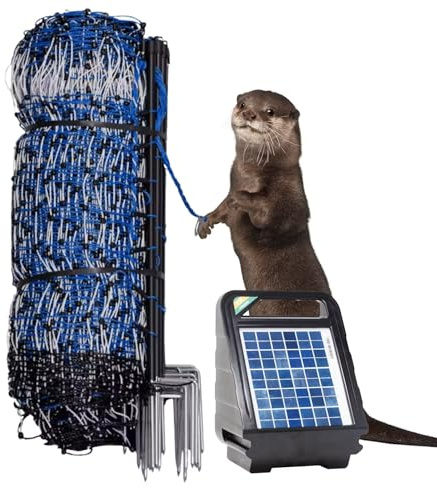 Agrarzone Fischotter - Recinzione elettrica a energia solare, 50 m x 50 cm, 12 V, set completo per protezione stagno, recinzione elettrica contro lontre, procioni e martore, con dispositivo solare