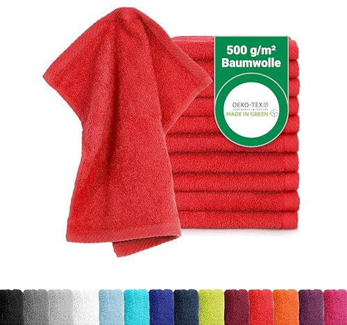 BaSaTex - 10er Pack Seiftücher für Gesichts- & Körperreinigung im Set - Frottee Seiflappen aus weicher Baumwolle in 30x30cm - Waschlappen Öko-Tex Made in Green Zertifiziert - Rot