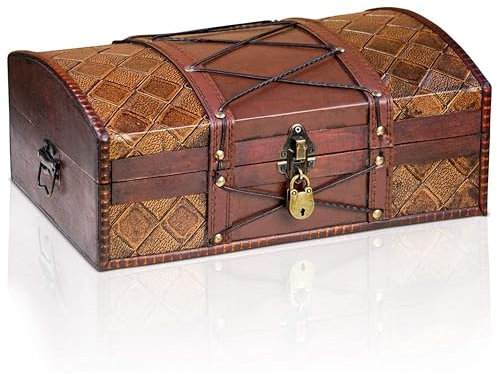 Brynnberg Scrigno Del Tesoro - Jimmy 35x23x14cm - Scrigno Legno, Scatola Pirati, Scatola Regalo con Lucchetto, Scrigno con Chiave - Baule con Lucchetto - Baule Vintage Legno
