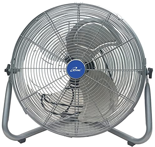 iLiving 20 Inch 7500 CFM Turbo High Velocity Floor Fan, 3-Speed Heavy Duty Metal Fan for Office, Commercial, Workstation, Greenhouse, Garage, Warehouse, Shop Attic Use, Silver, UL Listed