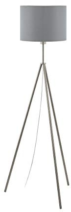 Eglo Lampadaire Scigliati - 1 Ampoule - Lampe Sur Pied Moderne en Acier et Textile - Lampe de Salon en Nickel Mat - Gris et Argent - Lampe avec Interrupteur - Culot E27
