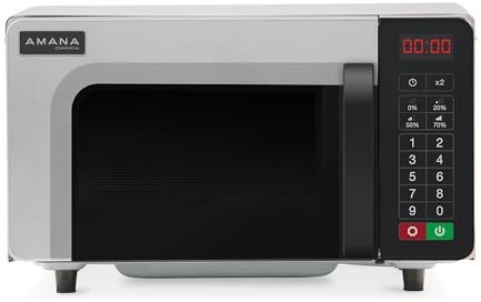 Amana RMS10TSA 1000 Watt Heavy-Duty Countertop Commercial Microwave Oven with Push Button Controls for Restaurant Buffet Catering | 0.8 Cu. Ft, 20W x 16-1/2D x 12-1/4H, Stainless Steel, 120v, NSF