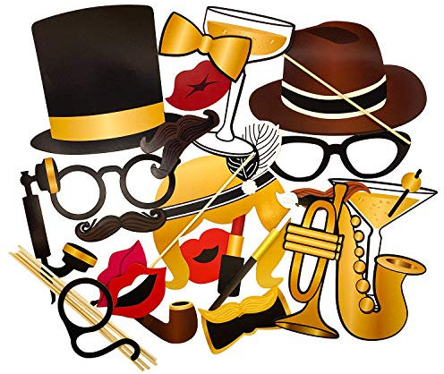 Oblique Unique® Foto Props Set Photo Booth Foto Party Verkleidungen Fotorequisiten 20 Teile Instrumente Hüte Brillen Sektgläser Telefon Schnurrbart