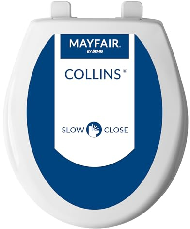 Mayfair 8100SL 000 Collins Slow Close Toilet Seat That Will Never Loosen, with Super Grip Bumpers, Round, Long Lasting Solid Plastic, White