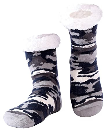 Hisonwel Calze da Casa Uomo, Calze Antiscivolo Calzini a Pantofola invernali, Calzini Termici Caldi Pile, Calze Termiche Natalizie, Calzettoni Morbidi per Casa Regalo Natale