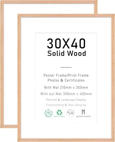 ATOBART 30x40 cm Cadre d'image de certificat de bois de chêne avec plexi-glass Pour impression de A4,pour l'affichage mural,un ensemble de 2 pièces