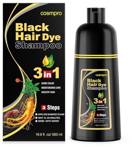 cosmpro Black Hair Dye Shampoo 3 in 1 for Women/Men for Gray Coverage Instant Hair Color Shampoo Semi Permanent Champu Para Cana
