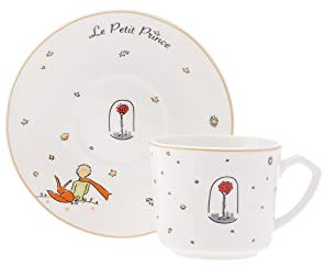 KARACA Le Petit Prince Design - Juego de 6 tazas de café y platillos de porcelana, multicolor, pequeñas tazas de café turco, tazas de espresso, capuchino, tazas de té, juego de 12 piezas, 80 ml
