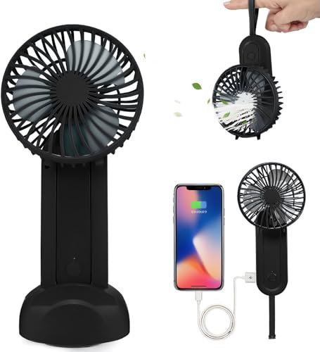 Kizozo Ventilateur manuel USB avec batterie externe 5000 mAh,Petit ventilateur rechargeable,4 niveaux de vent,4 à 16 heures de temps de refroidissement,Silencieux,Pour bureau, voyage, extérieur