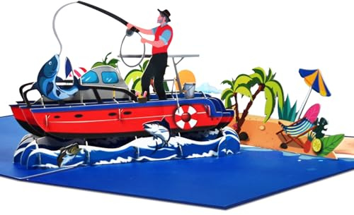 GREETING ART Biglietto pop-up per la pesca, pop-up, biglietto di compleanno, pescatore, pescatore, regalo per gli sport di pesca, biglietto pieghevole 3D, biglietto di auguri, biglietto di auguri