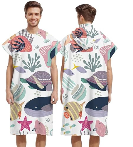 LOMTRATS Quick-drying Surf Poncho, Changing Towel, Bathrobe, Sports Towels for Swimmers,Hoodie for Adults,Swimming,Beach,Surfing,Diving,Bathing（Adult-M）