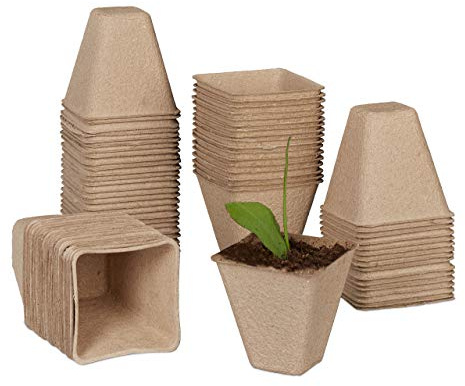 Relaxdays 400x Vasetti per Piantine, Biodegradabili, da Torba, Quadrati, Vasi Carta, HxLxP: 8 x 8 x 8 cm, Marrone