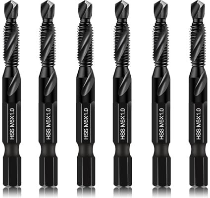 6 Packs M6 Combination Drill & Taps Bit Set, Screw Threading Tapping Tools in Size M6*1.0 with Anti-rust Black Coating, 6mm Hex Shank and Storage Case
