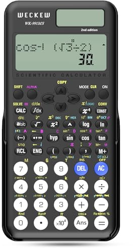 WECKEW Scientific Calculator 401 Function 2-line Display 10+2 Digits Solar and Battery Calculator with Slide-on Cover for Secondary School Black (991MS 2nd Edition)