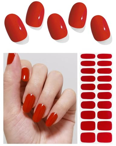 Wahrshei Unghie Gel Adesive UV | V Red Smalto Adesivo Gel UV | 20 PCS Pellicola per Unghie Autoadesiva | Adesivi per unghie in gel, Impacchi di Smalto Gel per Unghie
