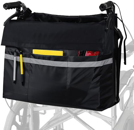 Borsa per Sedia a Rotelle, Zaino Multifunzionale Impermeabile per Sedie a Rotelle, Borsa Oxford di Grande Capacità da Appendere alle Maniglie, Accessori per Sedie a Rotelle (59 x 35 x 13cm, Nero)