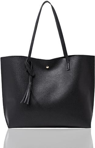 SSKHE Bolso de mano negro con bolsillo interior, bolso moderno impermeable de gran capacidad, de cuero suave, para trabajo, escuela, compras, ocio, para mujeres damas