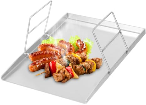 LUNICASHA Plancha - Plaque de cuisson en acier inoxydable - 45 x 34 cm - Pour barbecue à gaz et charbon - Avec poignées